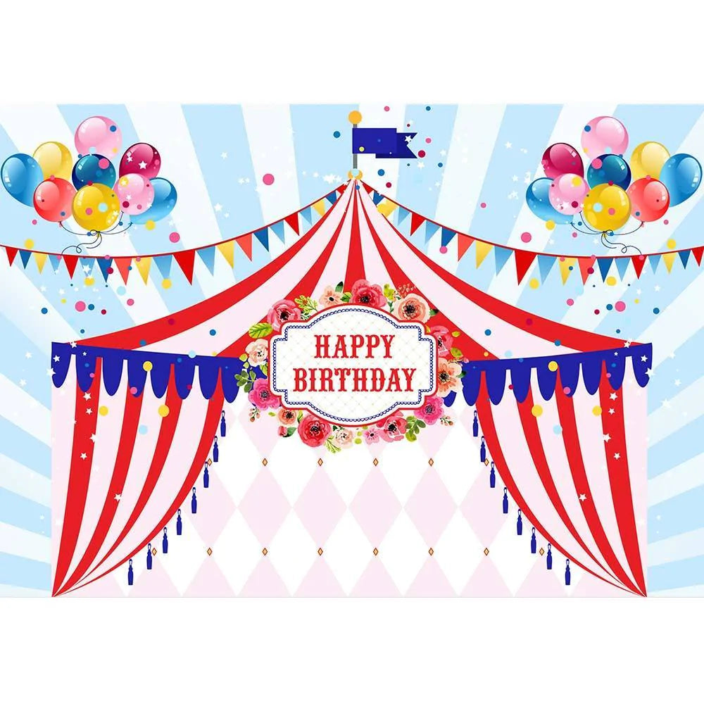 Allenjoy Circus Colorful Balloon Blue Stripes Backdrop - Allenjoystudio