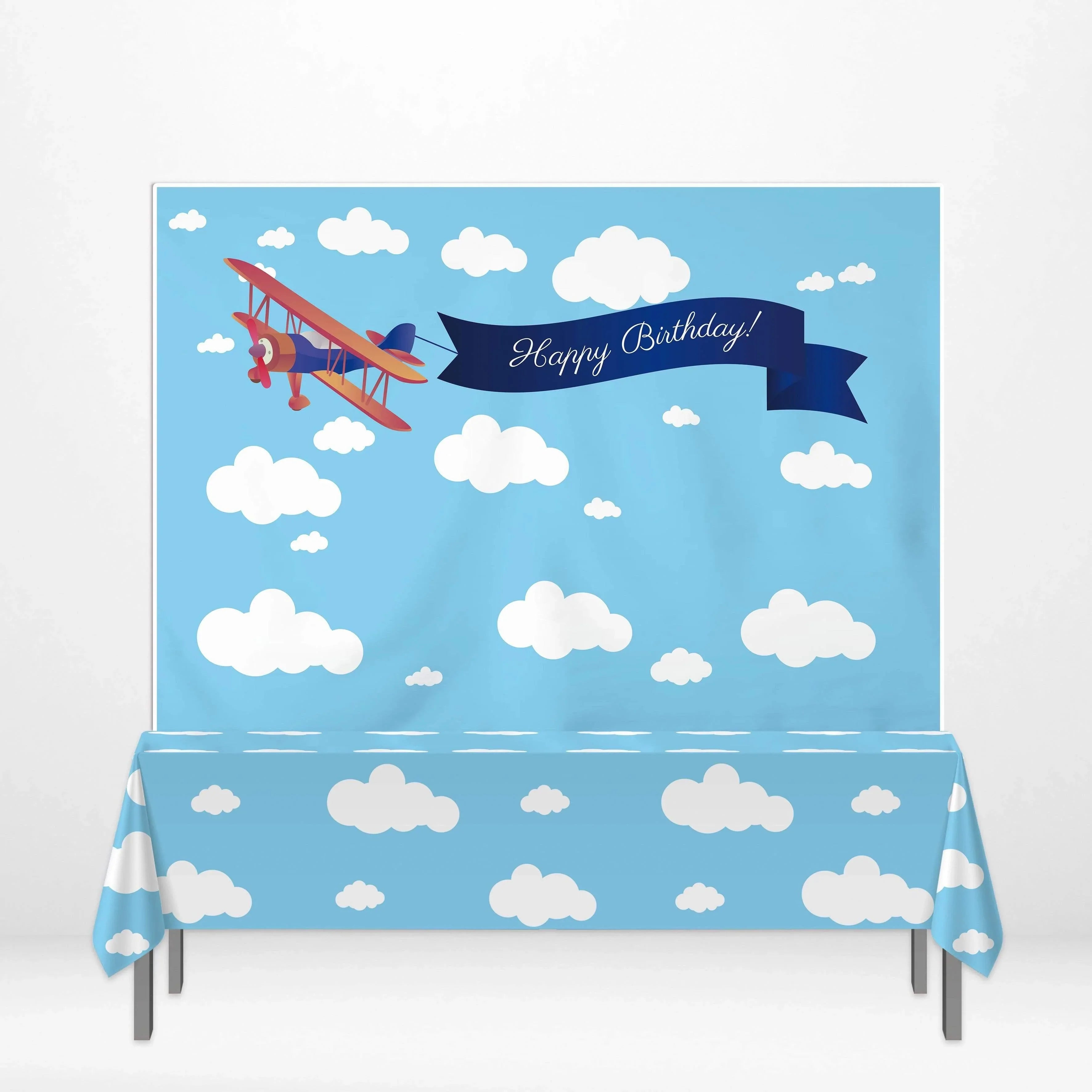 Allenjoy Cloud Blue Sky Airplane Backdrop Tablecloth - Allenjoystudio