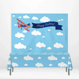 Allenjoy Cloud Blue Sky Airplane Backdrop Tablecloth