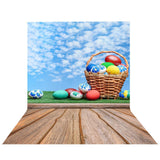 Allenjoy Colorful Easter Eggs In Basket Blue Sky Scenery  Backdrop