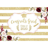 Allenjoy Congrats Grad Class of Custom Year Golden and White Stripes Floral Backdrop