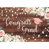 Allenjoy Congrats Grad Backdrop Pink Flower Wood Board for Girls