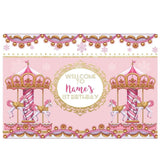 Allenjoy Custom Name Carousel Pink Princess Birthday  Backdrop - Allenjoystudio