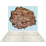 Allenjoy Distressed Sky Blue Brick Wall Wood Floor Backdrop