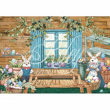 Allenjoy Drawn Painted Easter Rabbit Wooden House Backdrop