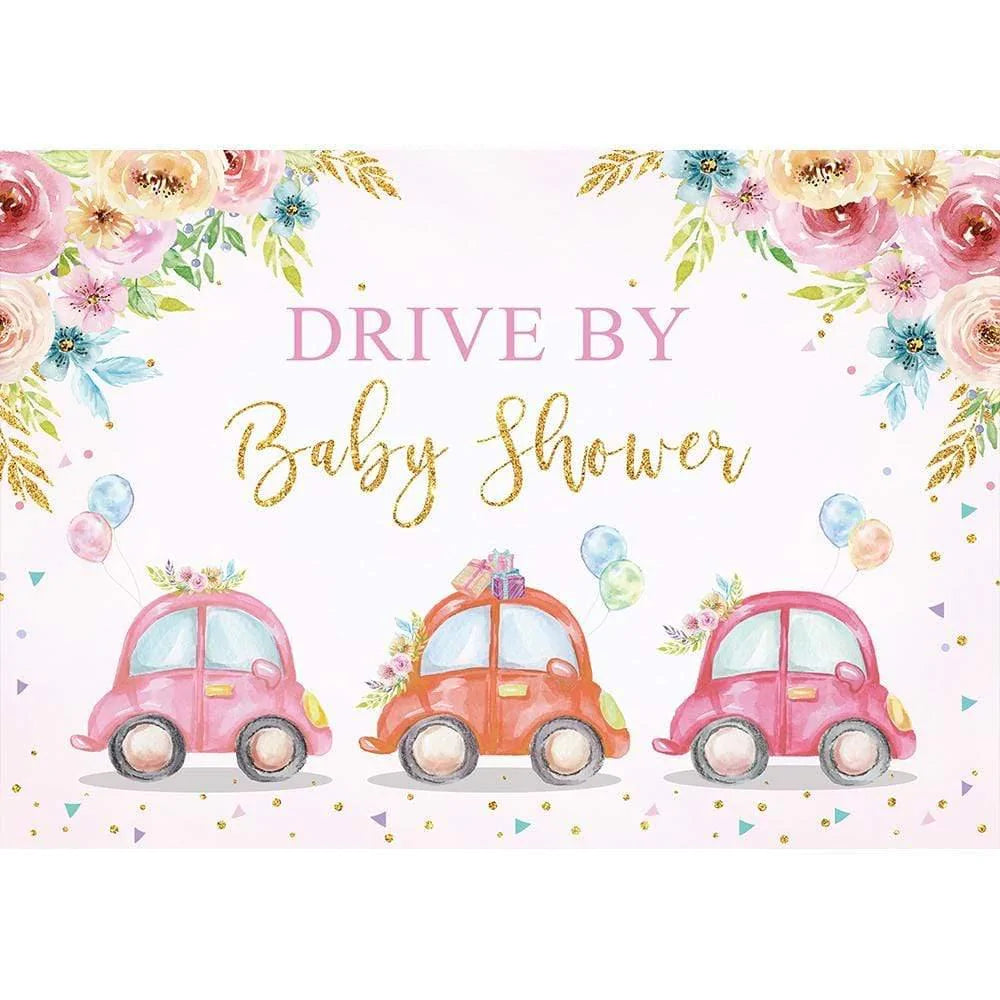 Allenjoy Drive By Baby Shower Pink Flower Car Backdorp - Allenjoystudio
