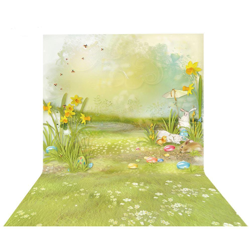 Allenjoy Easter Eggs Rabbit Green Grass Spring Texture Backdrop - Allenjoystudio