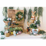 Allenjoy Easter Backdrop Spring Rustic Wooden Wall Colorful Eggs Rabbit for Minisession