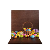 Allenjoy Easter Eggs Basket Brown Wall Wooden Floor Photography Backdrop