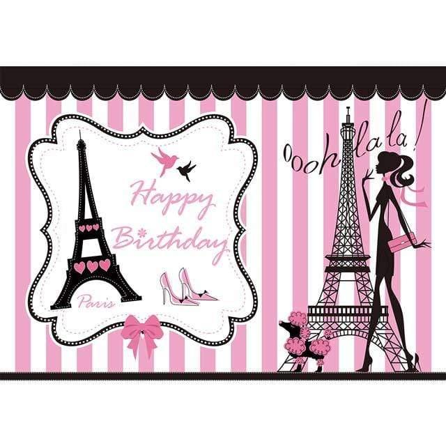 Allenjoy Eiffel Tower Paris Pink and White Stripe Backdrop for Sweet 16 - Allenjoystudio