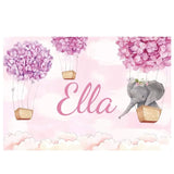 Allenjoy Purple Flowers Elephant In Hot Air Balloon Pink Backdrop - Allenjoystudio