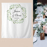 Allenjoy Fabric Backdrop Wedding Bridal Shower Anniversary Love Custom Green Leaves Ring for Photocall Photographic - Allenjoystudio