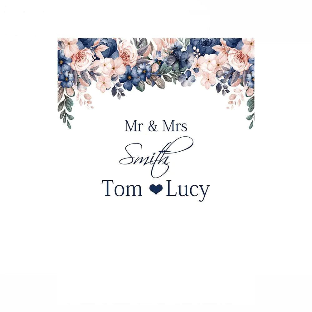 Allenjoy Fabric Personalized Blue and Pink Floral Backdrop for Wedding Bridal Shower Anniversary Love - Allenjoystudio