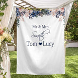 Allenjoy Fabric Personalized Blue and Pink Floral Backdrop for Wedding Bridal Shower Anniversary Love