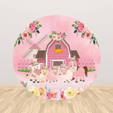 Allenjoy Farm Flower Animal Pink Round Backdrop
