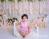 Allenjoy Pink and White Floral Baby Carriage Backdrop for Valentine's Day Designed by Panida Phillips