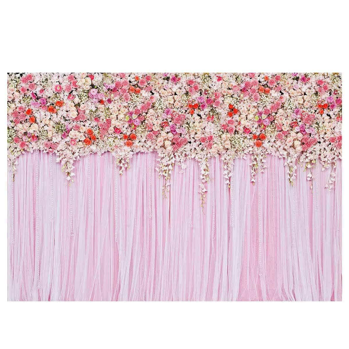 Allenjoy for Photo Studio Floral Backdrop Pink Curtain Flower for Wedding Valentine - Allenjoystudio