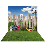 Allenjoy Spring Green Grass Wooden Fence Blue Sky Backdrop - Allenjoystudio
