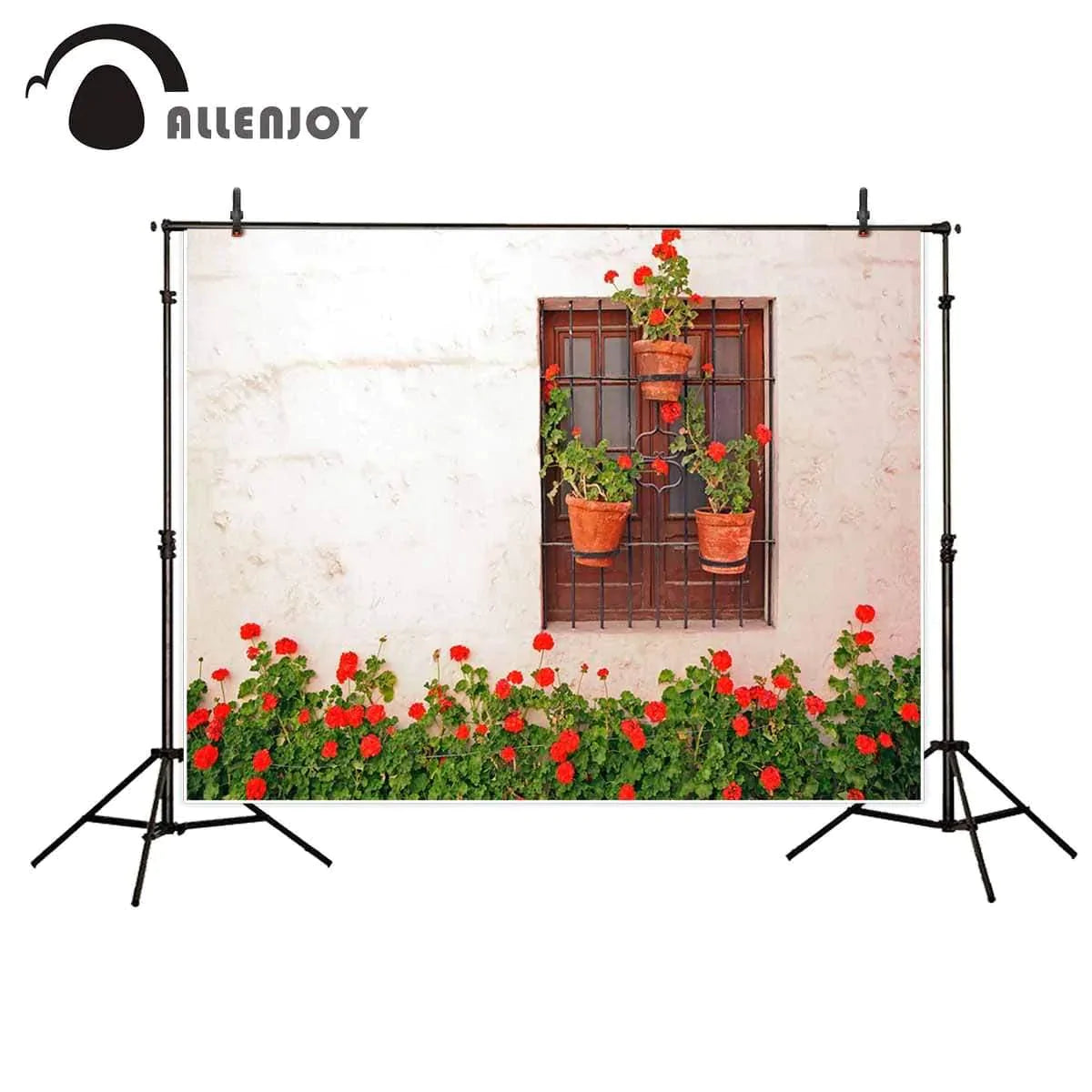 Allenjoy Garden Backdrops Window Background Red Flowers Photographic Background Photophone - Allenjoystudio