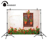 Allenjoy Garden Backdrops Window Background Red Flowers Photographic Background Photophone