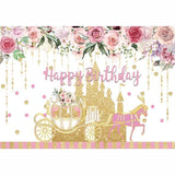 Allenjoy Golden Castle Carriage Floral Birthday Backdrop - Allenjoystudio