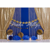 Allenjoy Golden Curtain and Navy Blue Background for Cake Smash Designed by Panida Phillips - Allenjoystudio