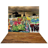 Allenjoy Graffiti Backdrop Photography Wood Wall Outdoor City Background Polyester