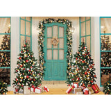 Allenjoy Green Christmas Door Backdrop for Family Portrait