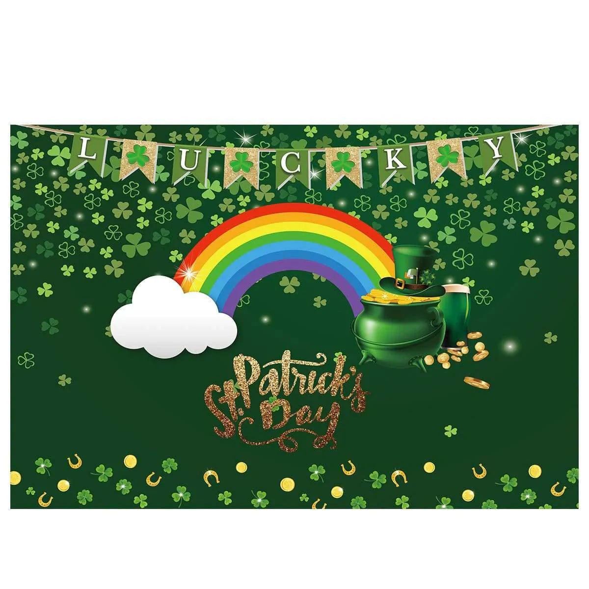 Allenjoy Green Clover Lucky Flag Rainbow ST.Patrick's Day Backdrop - Allenjoystudio