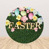 Allenjoy Green Grass Easter Eggs Round Backdrop