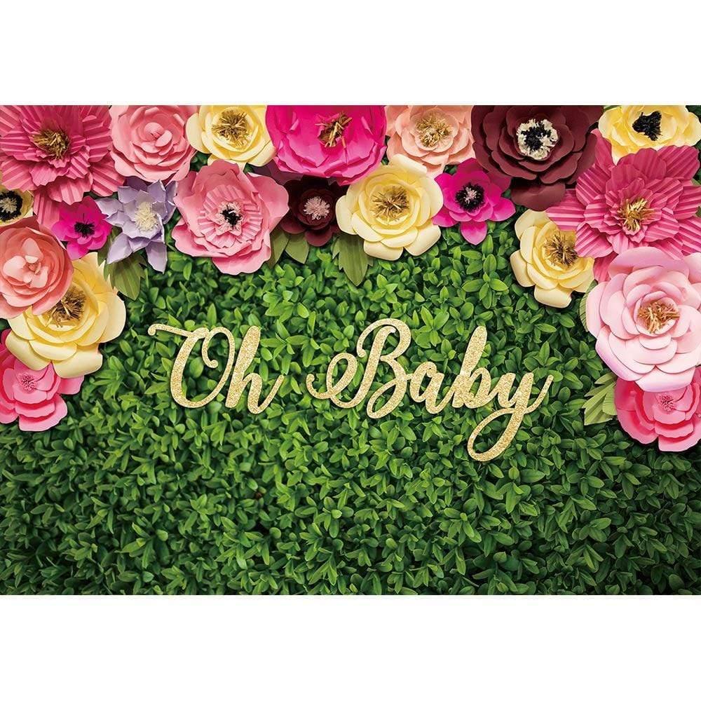 Allenjoy Green Grass Floral Backdrop Oh Baby Background - Allenjoystudio