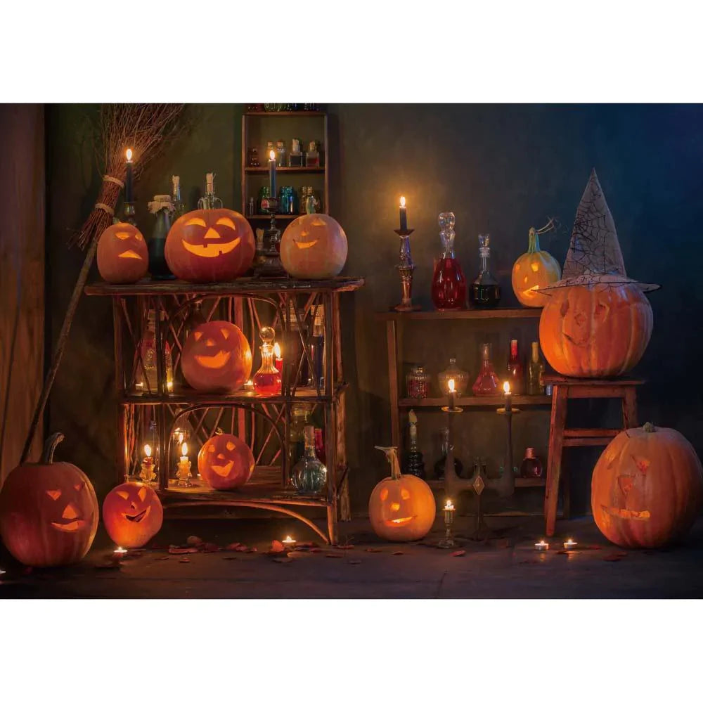 Allenjoy Halloween Pumpkin Broom in Witch House Backdrop for Kids - Allenjoystudio
