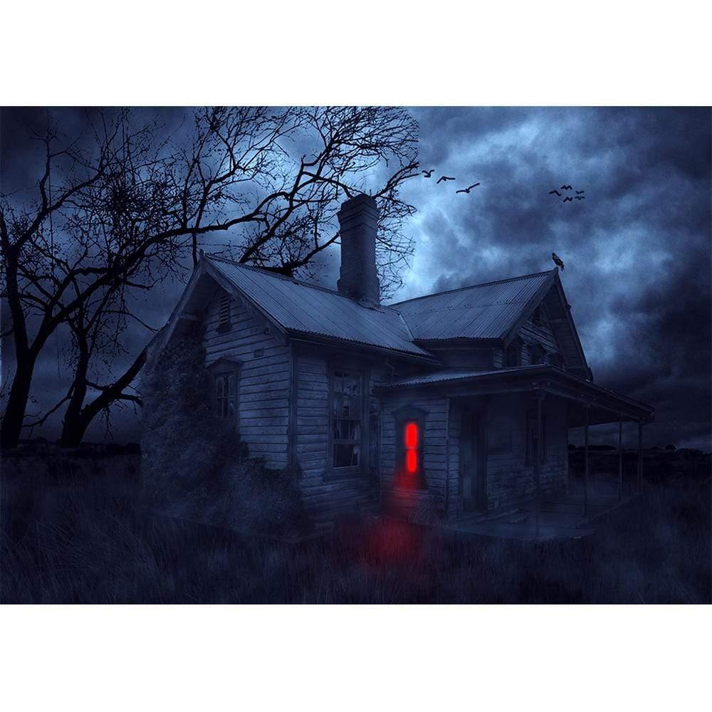 Allenjoy Halloween Gloomy Backdrop Bizarre Gray Night House - Allenjoystudio