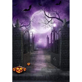 Allenjoy Halloween Full Moon Bat Pumpkin Gloomy Graveyard Gate Purple Backdrop
