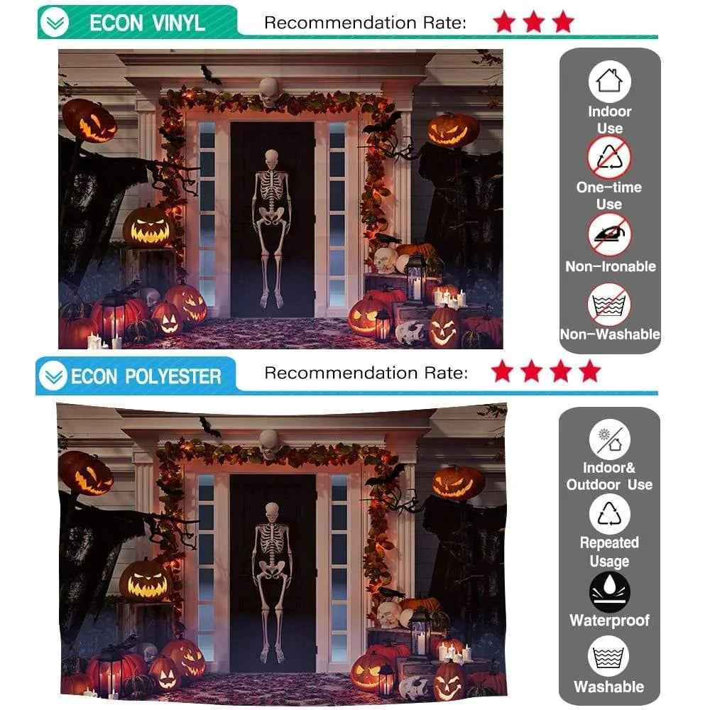 Allenjoy Halloween White House Pumpkin Skeleton Backdrop - Allenjoystudio