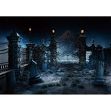 Allenjoy Halloween Cemetry Fence Gate Scary Night Backdrop