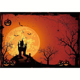 Allenjoy Halloween Orange Pumpkin Spider Bat Castle Backdrop - Allenjoystudio