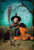 Allenjoy Halloween Pumpkin Black Cat Bats Night Sky Full Moon Green Backdrop - Allenjoystudio