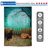 Allenjoy Halloween Pumpkin Black Cat Bats Night Sky Full Moon Green Backdrop - Allenjoystudio