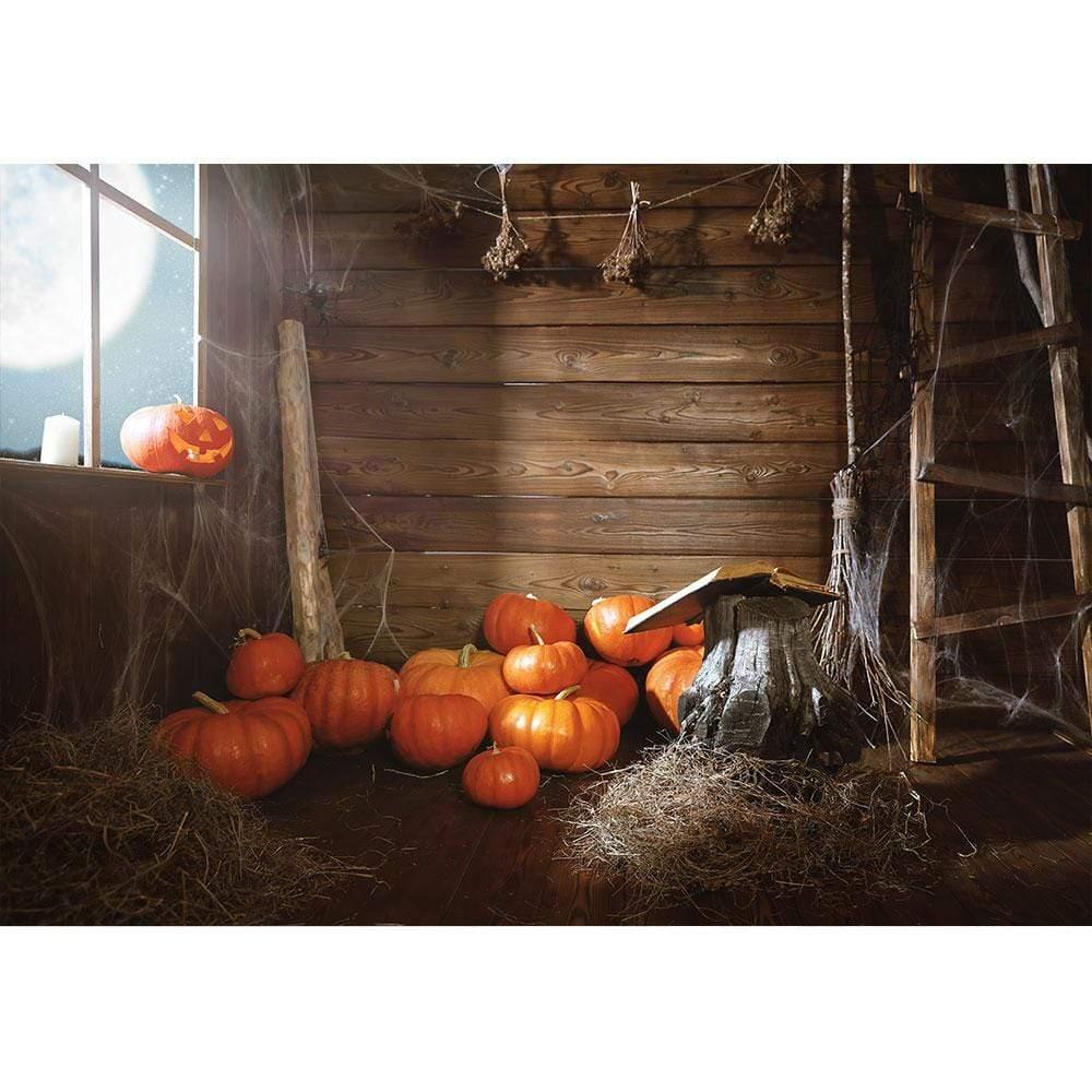 Allenjoy Halloween Rustic Pumpkin in Wooden House Backdrop - Allenjoystudio