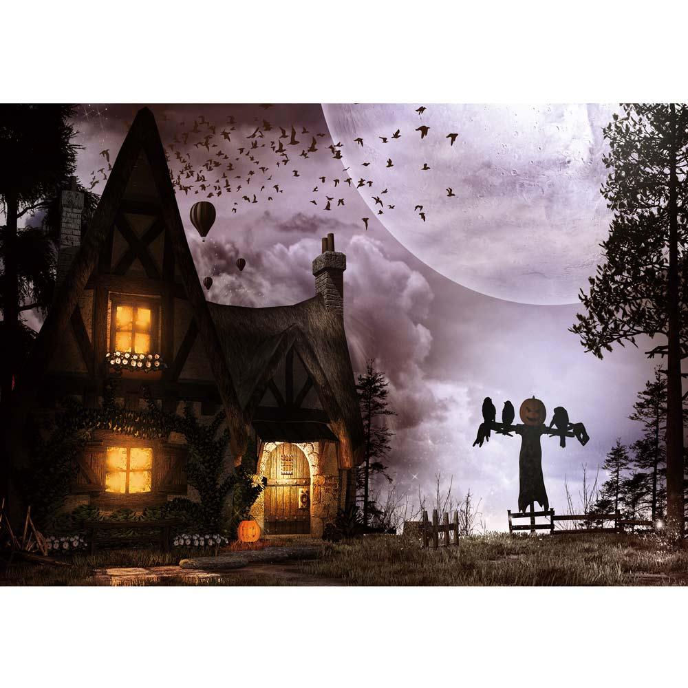 Allenjoy Halloween Scarecrow Pumpkin Haunted House Moon Backdrop - Allenjoystudio
