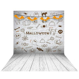 Allenjoy Halloween White Brick Wall Wooden Floor Ghost Backdrop for Kids