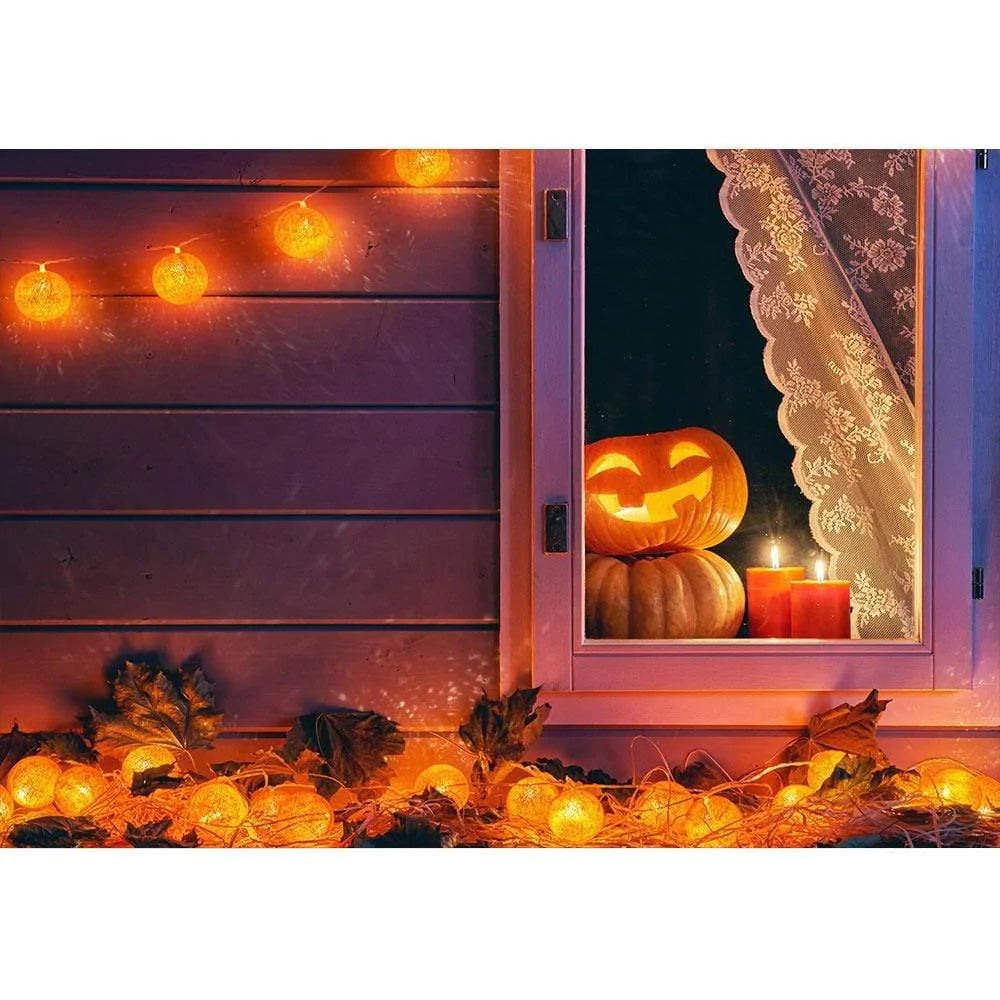 Allenjoy Halloween Window Cute Pumpkin Candle Light Bulb Backdrop - Allenjoystudio