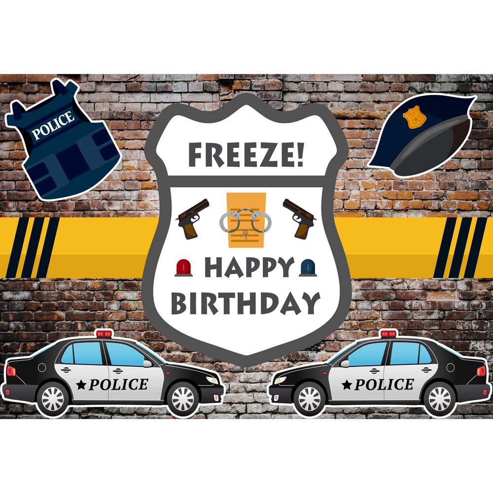 Allenjoy Happy Birthday Freeze Police Brick Wall Backdrop - Allenjoystudio