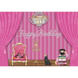 Allenjoy Happy Birthday Cute Cat Crystal Light Pink Stirpes Backdrop - Allenjoystudio
