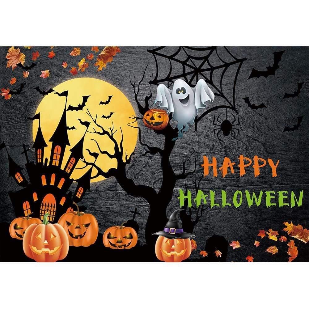 Allenjoy Happy Halloween Ghost Castle of Wraith Full Moon Pumpkin Backdrop - Allenjoystudio