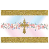 Allenjoy Holy Communion Backdrop With Gold Cross Flower