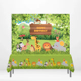 Allenjoy Jungle Animal Cartoon Birthday Backdrop Tablecloth