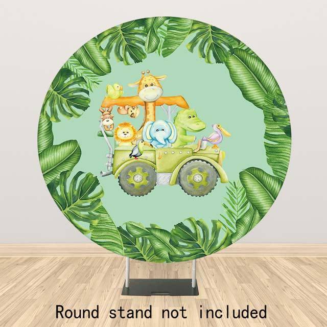 Allenjoy Jungle Cute Animals Round Backdrop Children Birthday Babyshower - Allenjoystudio