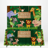 Allenjoy Jungle Forest Animal Backdrop Tablecloth for Birthday Party